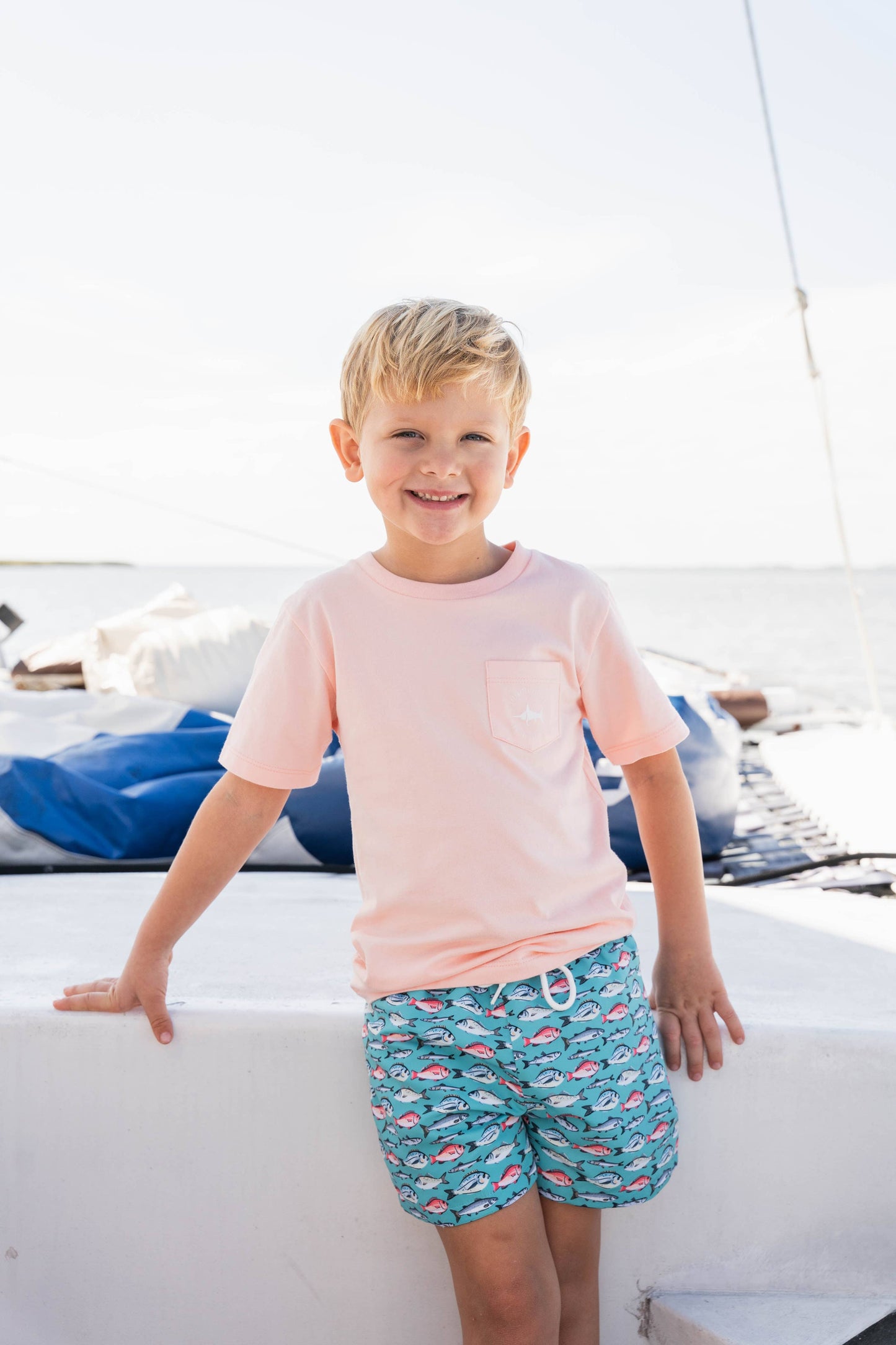 Saint Simons Swim Trunk Aqua Fish: Aqua Fish / 5t
