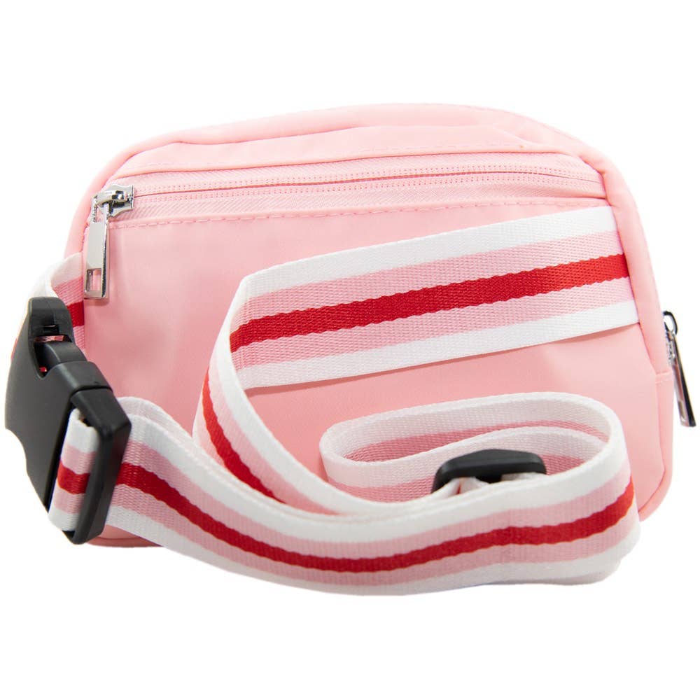 Light Pink Solid Belt Bag with Striped Strap