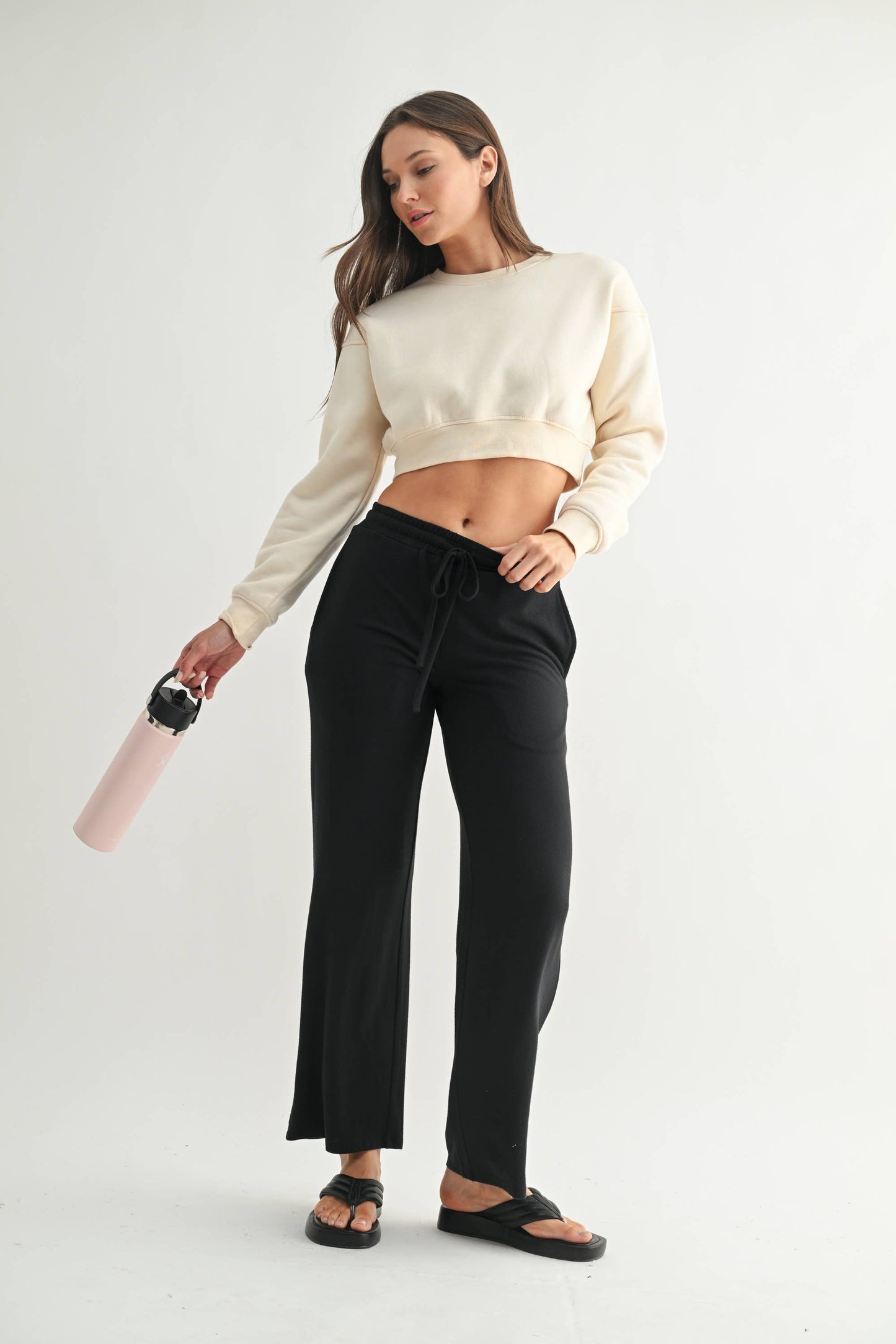 Cropped Fleece Sweatshirt: PEARLED IVORY