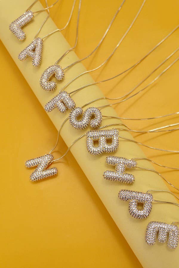 Gold initial Rhinestone Bubble Necklace