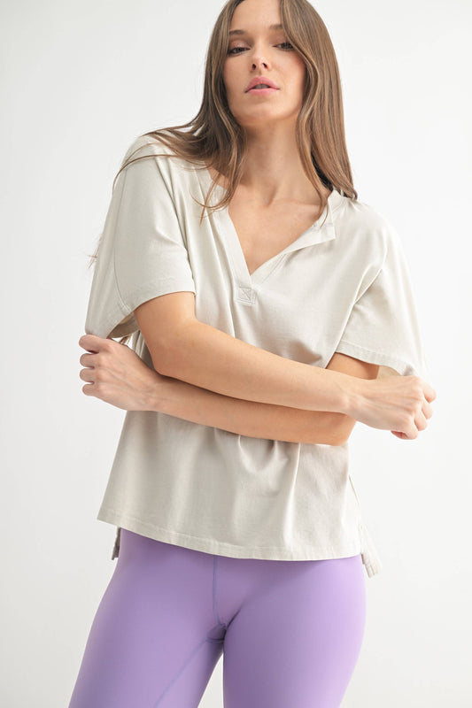 Pima Cotton Henley Tee: PALE GREY