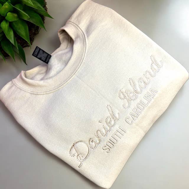 Custom Embroidered Sweatshirt, Embroidered, Chain Stitch: 2XL / Sand