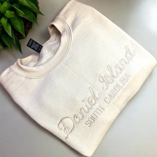 Custom Embroidered Sweatshirt, Embroidered, Chain Stitch: 2XL / Sand