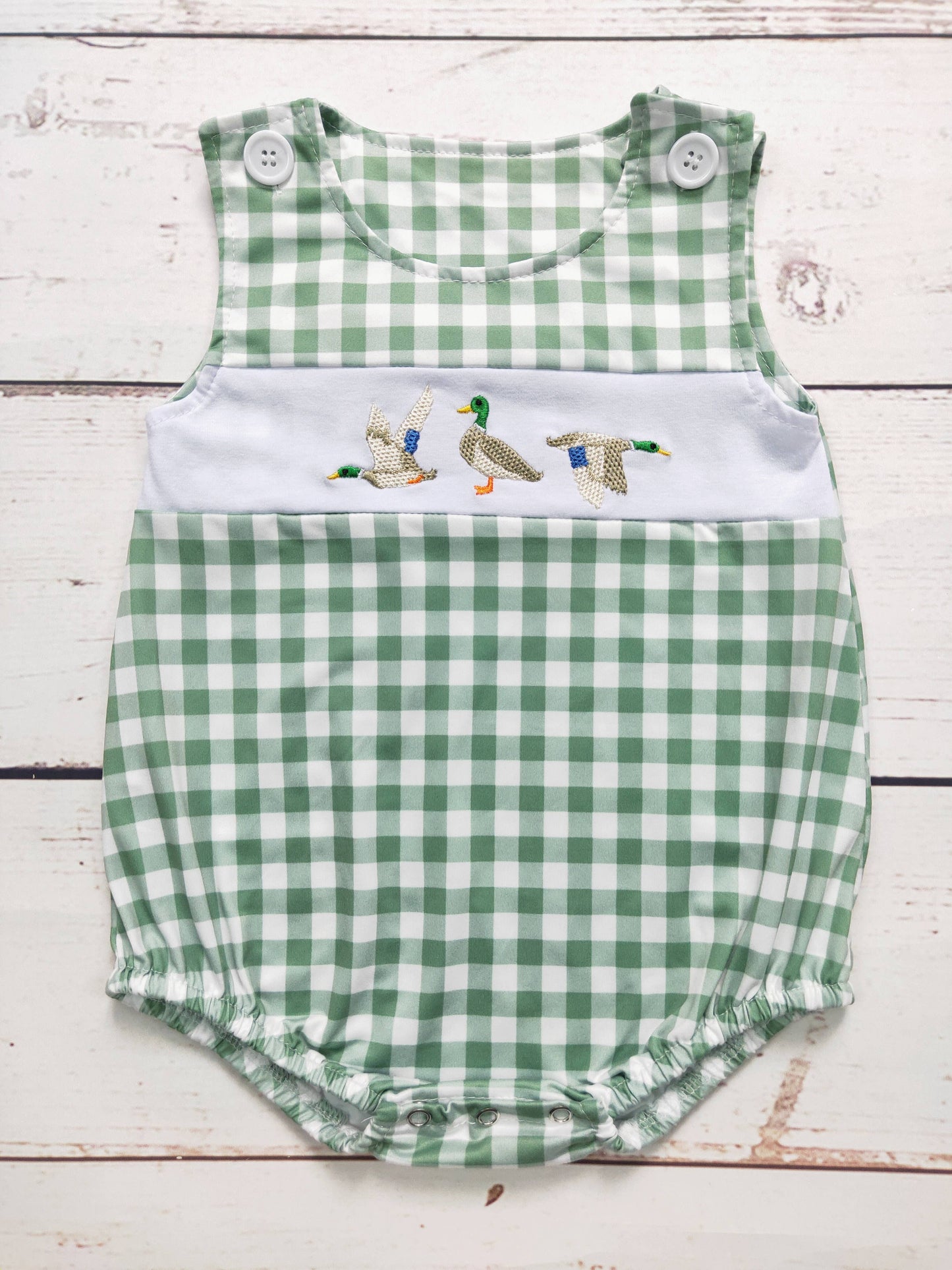Boys Checkered Duck Appliqué Romper