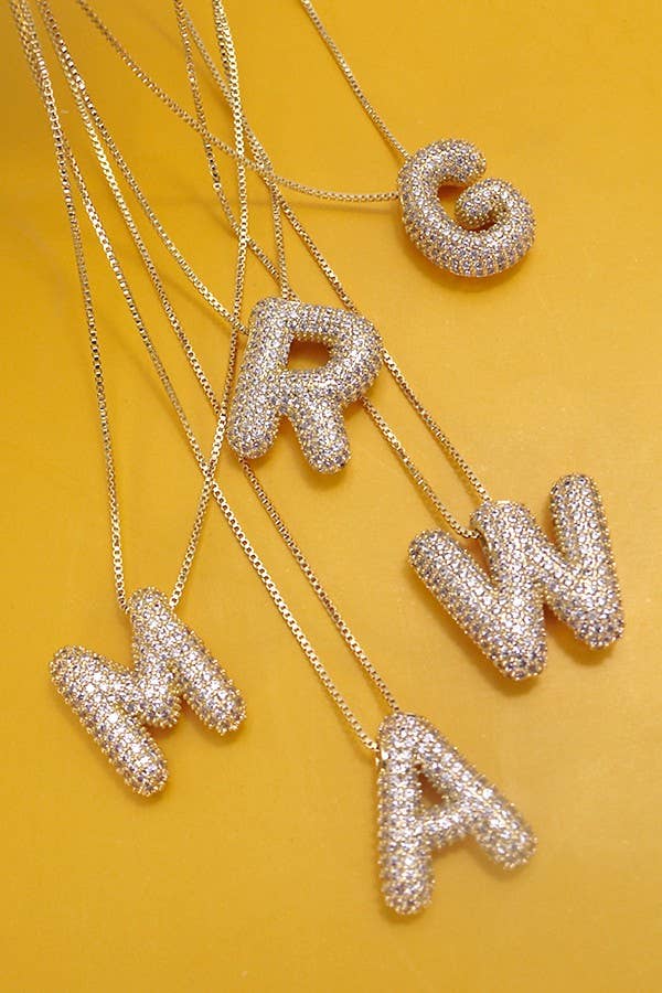 Gold initial Rhinestone Bubble Necklace