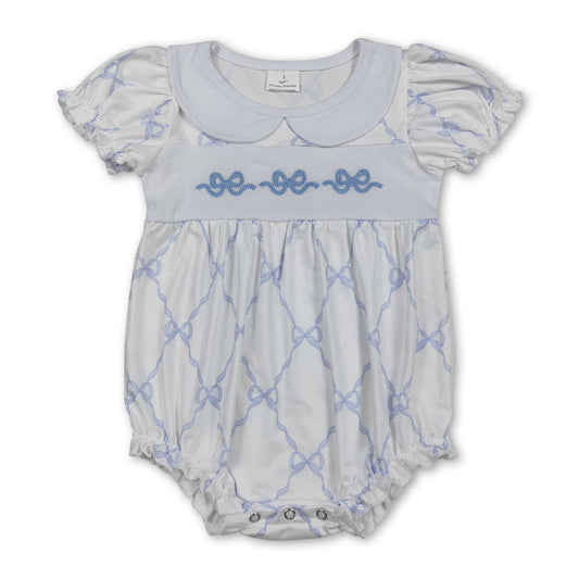 Blue bow baby girls romper