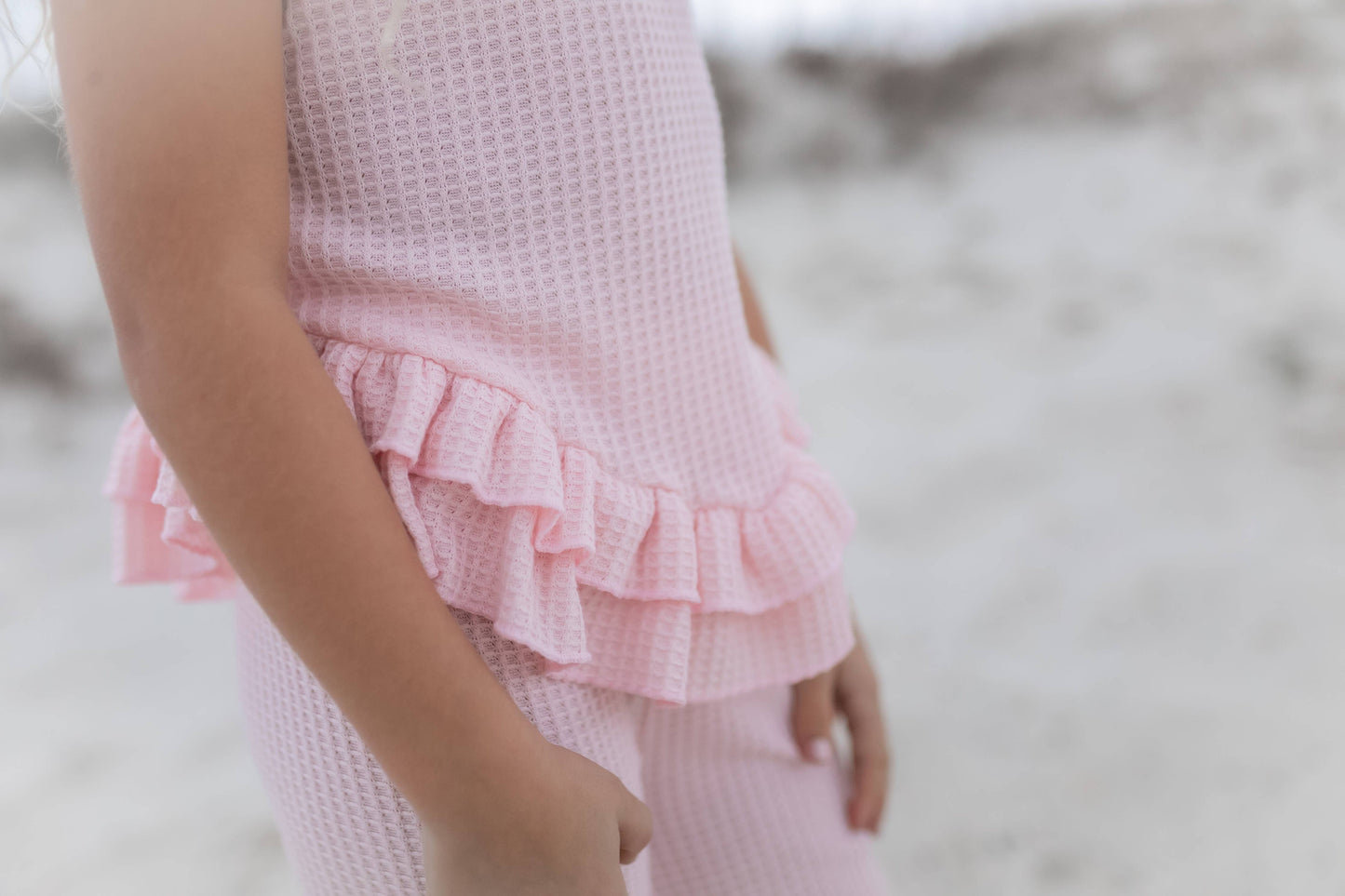 Kids Pink Ruffle Waffle Knit Spring Summer Set