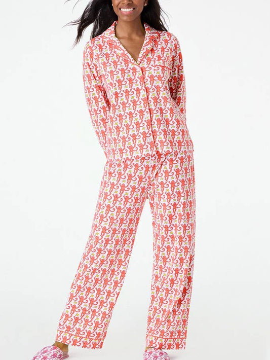 Women's Monkey Print Long Sleeve Lounge Set