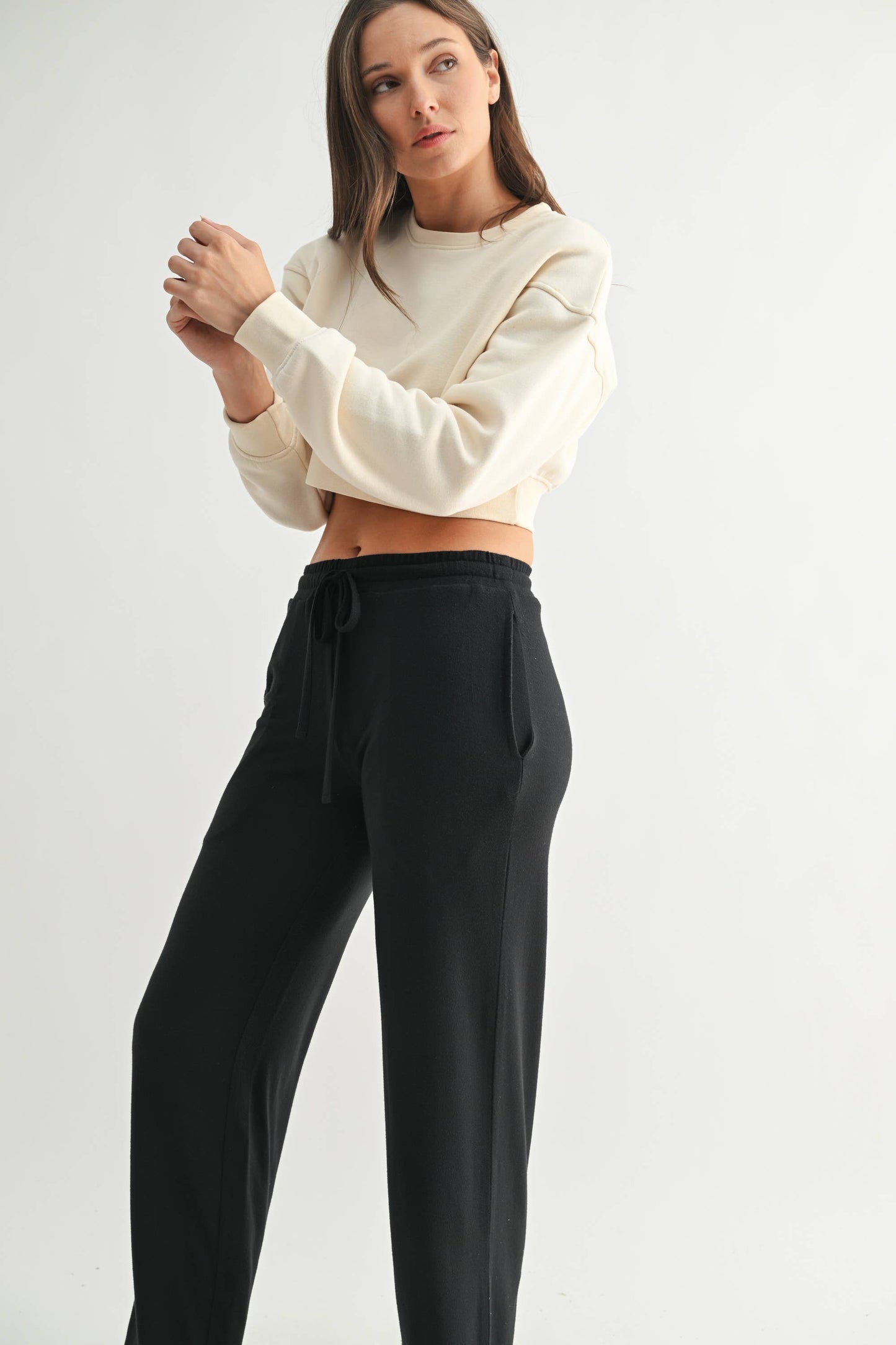 Cropped Fleece Sweatshirt: PEARLED IVORY