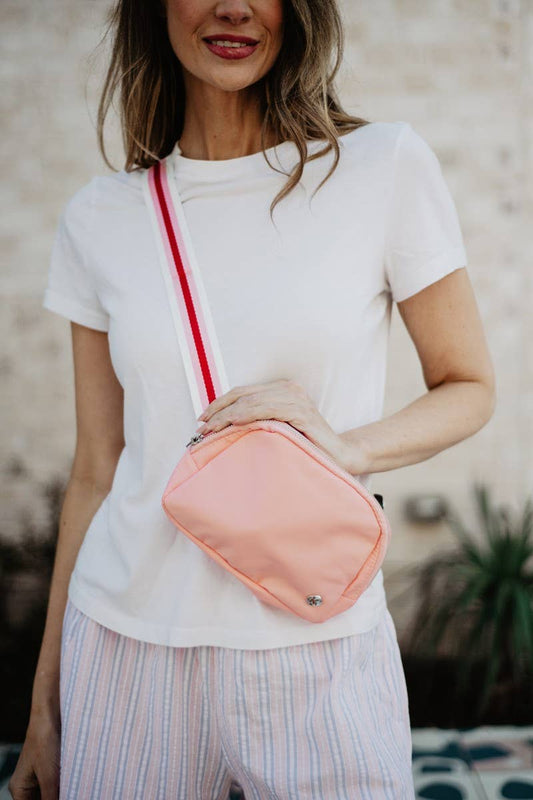 Light Pink Solid Belt Bag with Striped Strap