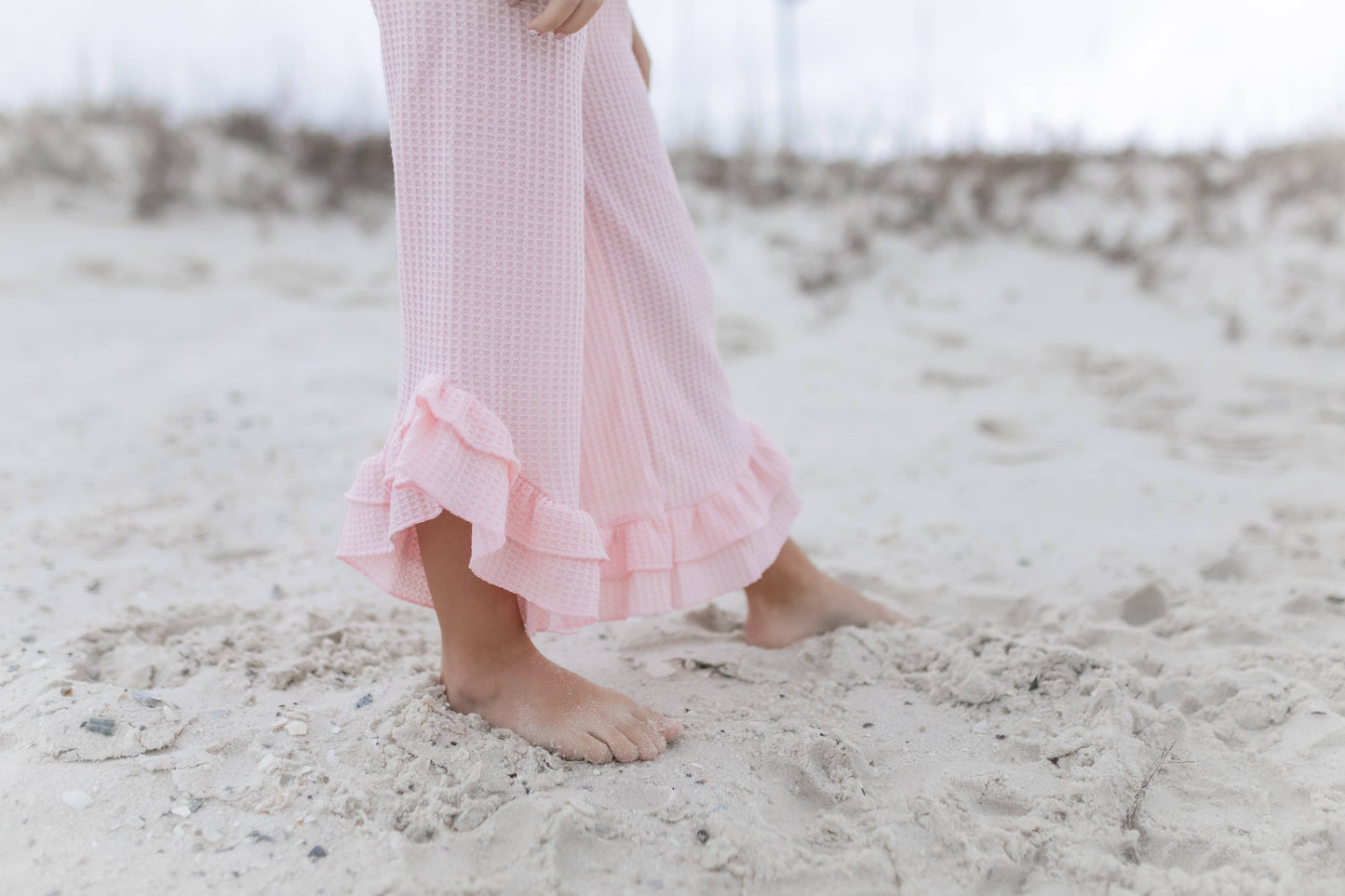 Kids Pink Ruffle Waffle Knit Spring Summer Set