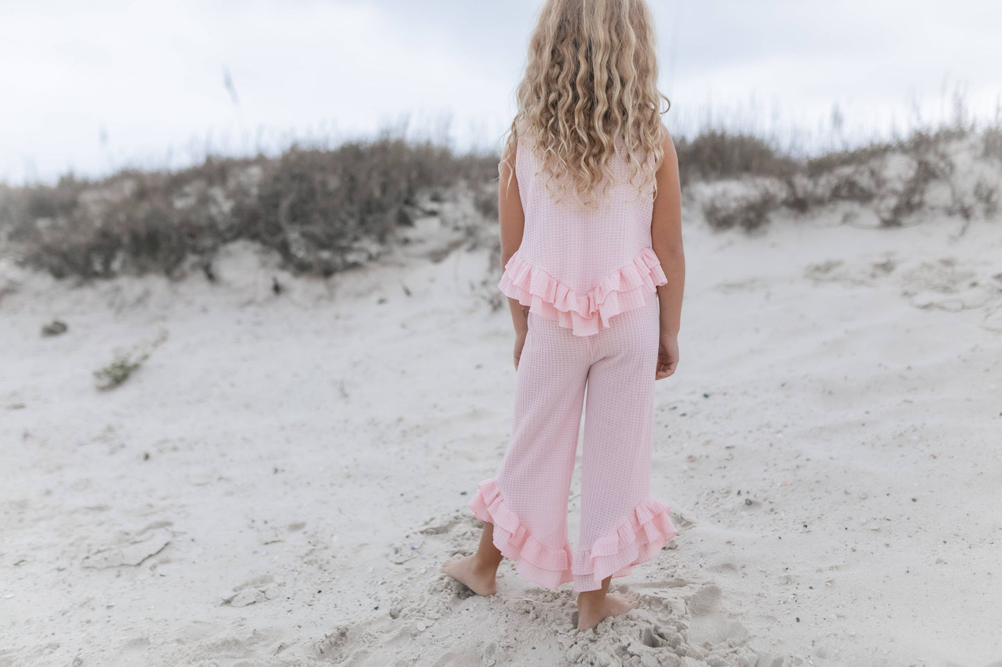 Kids Pink Ruffle Waffle Knit Spring Summer Set