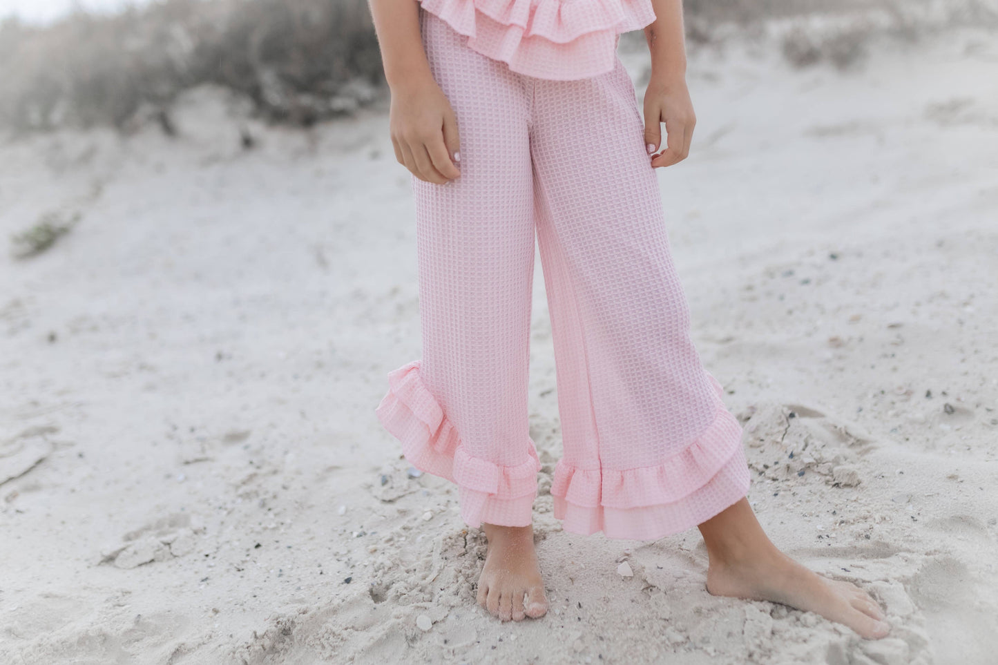 Kids Pink Ruffle Waffle Knit Spring Summer Set